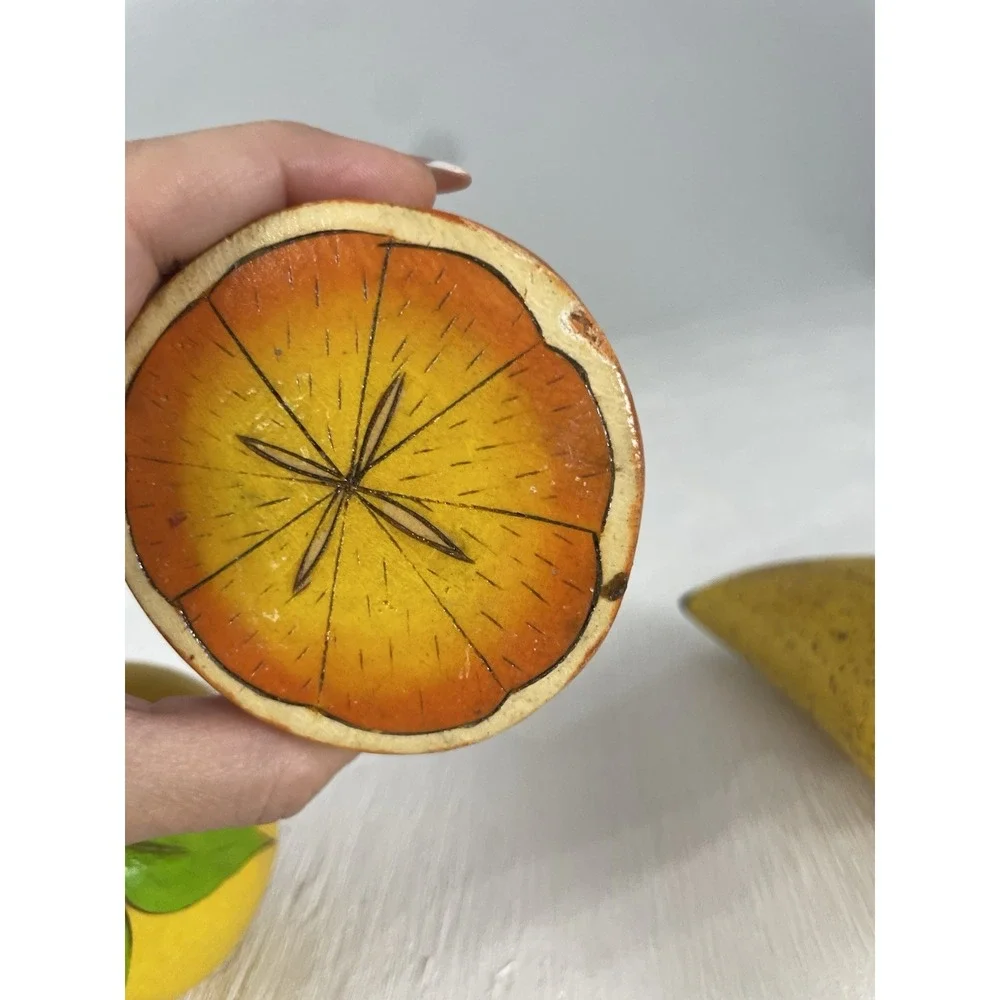 Wooden Fruit Banana Watermelon Orange Lemon‎ Art Deco MCM Painted Decorative